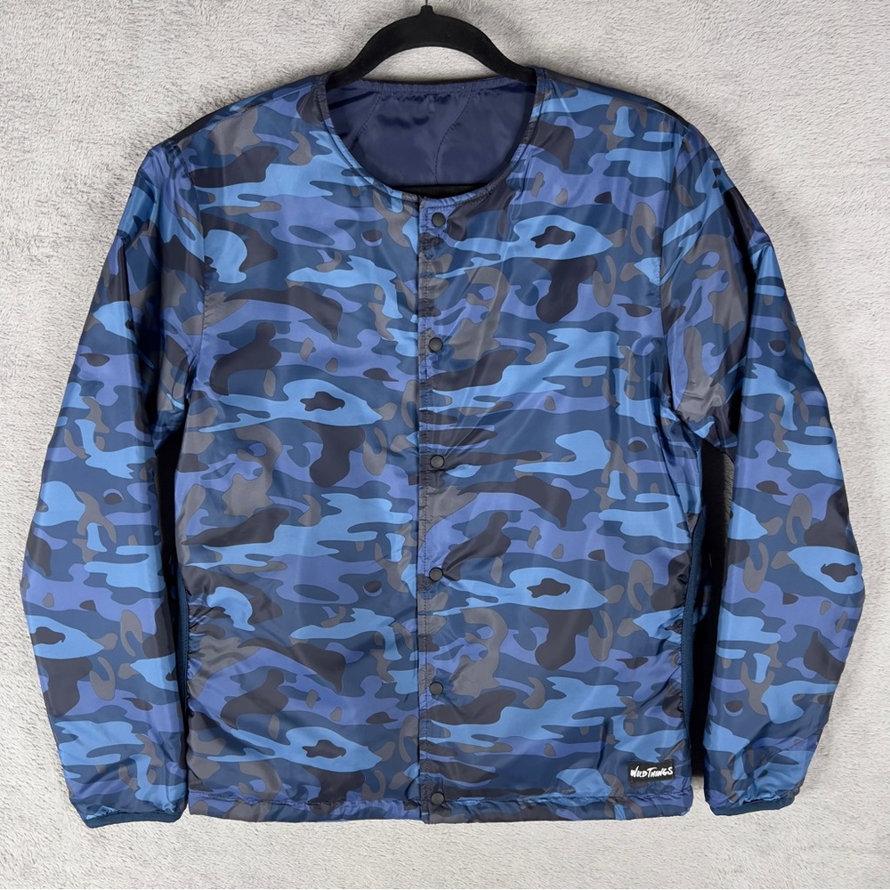 Wild Things Blue‎ Camo Reversible Snap Button Jacket Men's Medium Primaloft